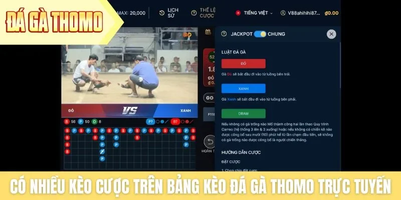 Có nhiều kèo cược trên bảng kèo đá gà Thomo trực tuyến